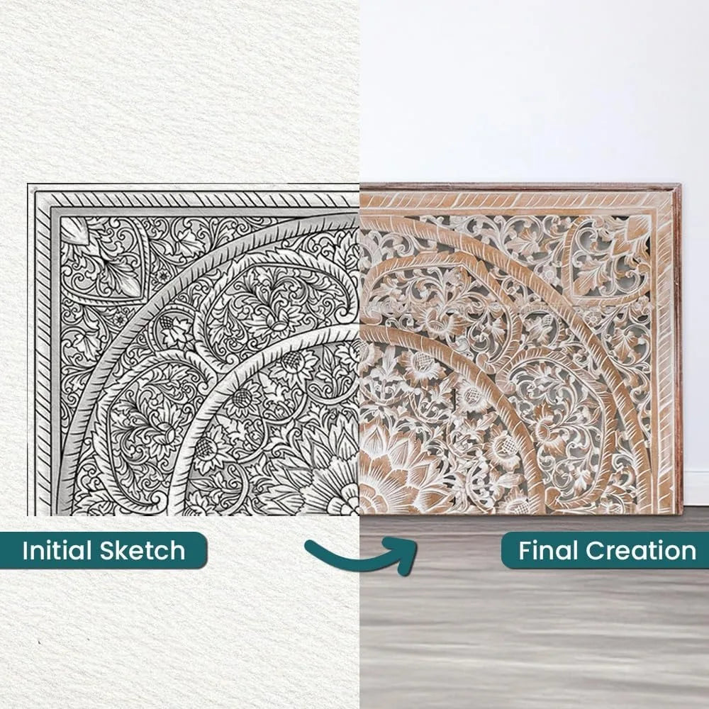 RBXC Handcarved Wood Headboard Decorative Wall Mount for Bed