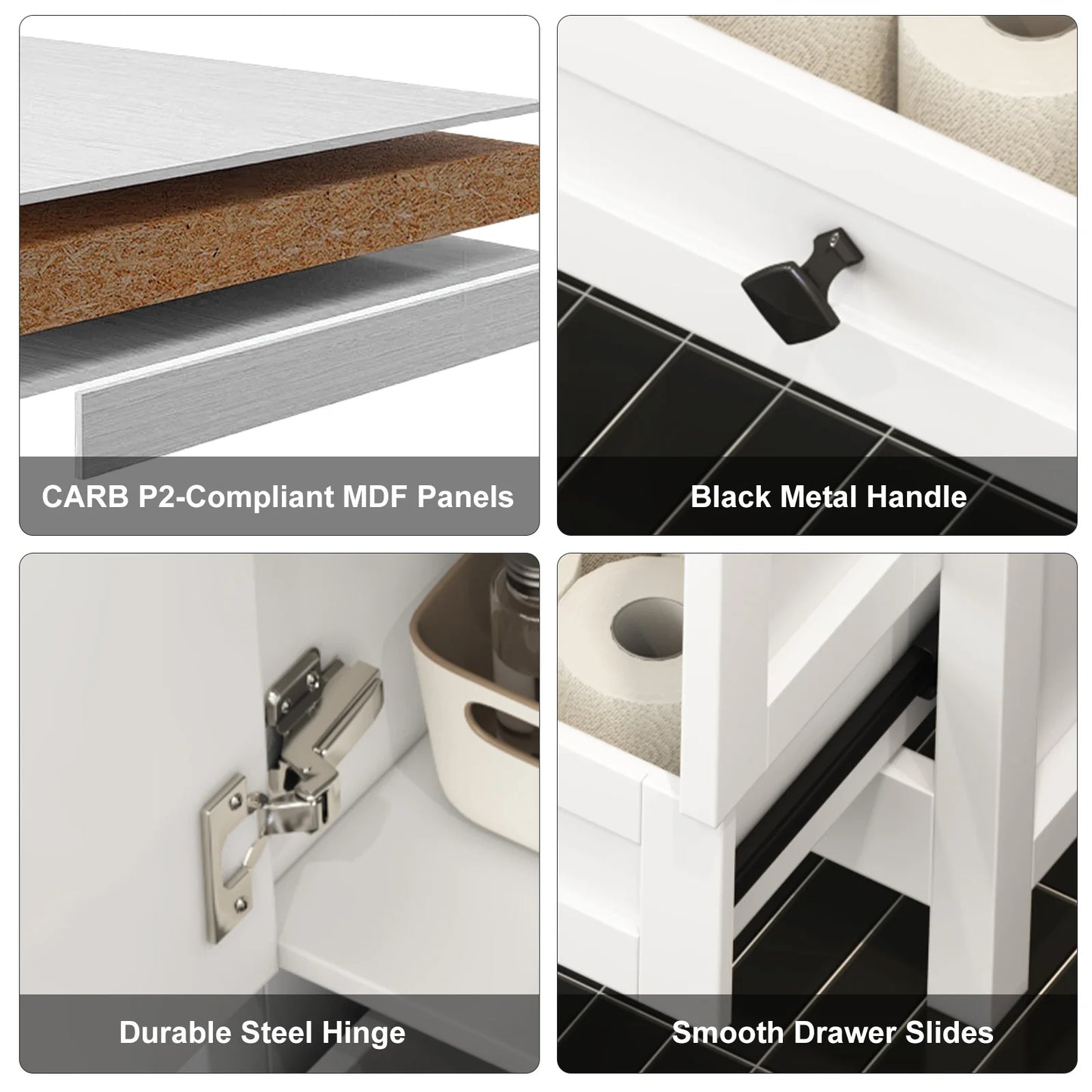 Teousev Double-Sink Freestanding Vanity With Drawers Cabinet Modern Bathroom