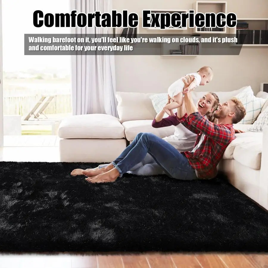 8x10 Fluffy Area Rugs for Living Room,Shag Area Rug for Bedroom,Black Soft Fuzzy Rug NonShedding Indoor Plush Carpet for Kids B
