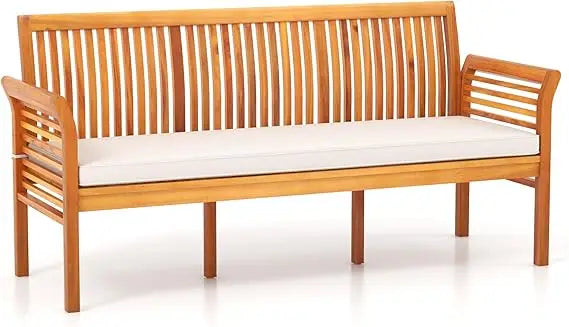 Acacia Wood Patio Bench 3 Seat With Cushion