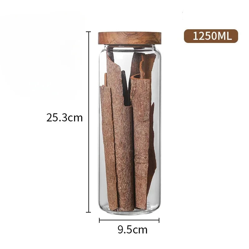 Glass Airtight Canister Set With Wood Lids For Kitchen