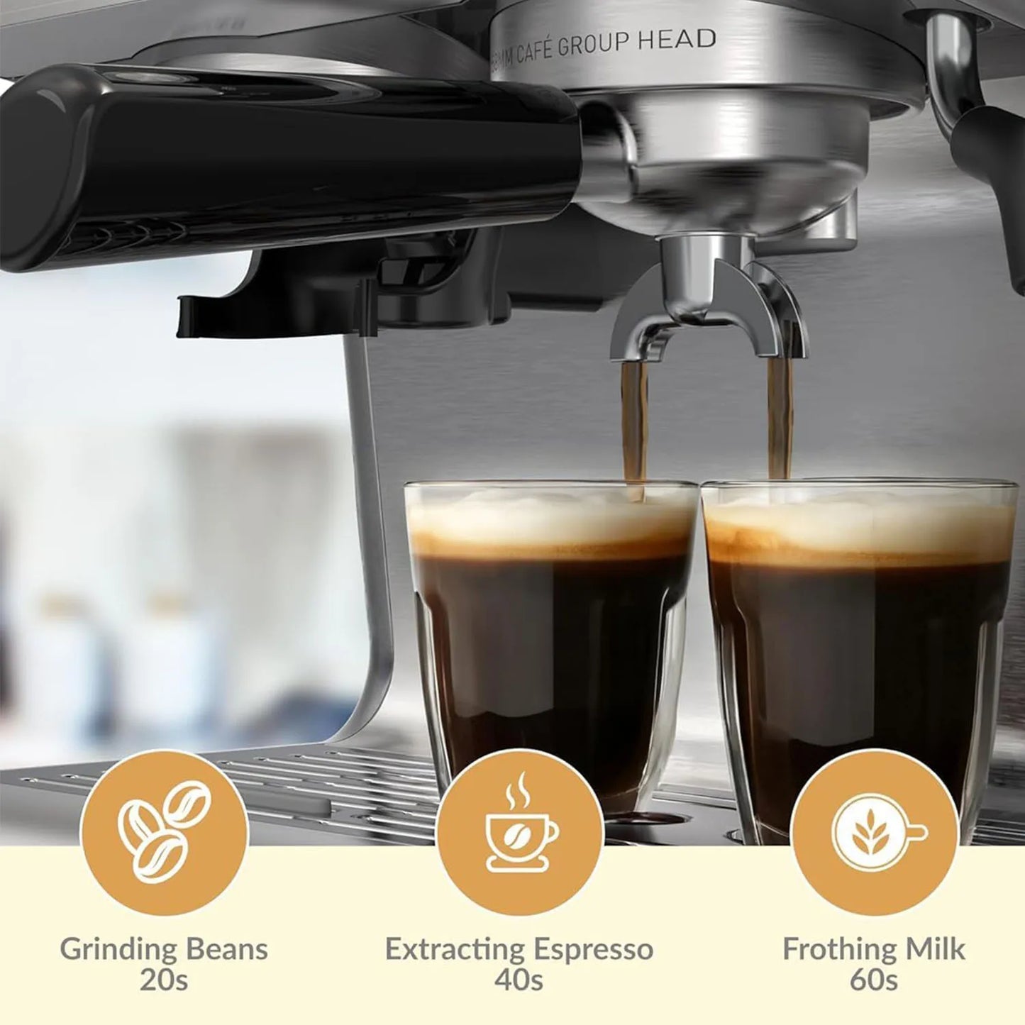 Acekool 20 Bar Espresso Machine 1450W Semi Automatic With Grinder