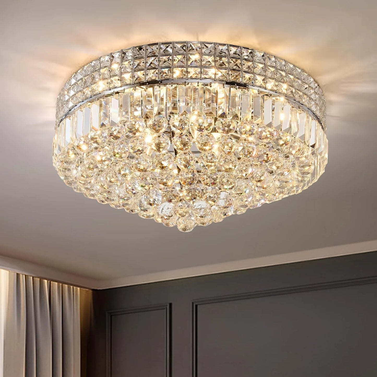 Crystal Flush Mount Ceiling Light Dimmable LED Fixture