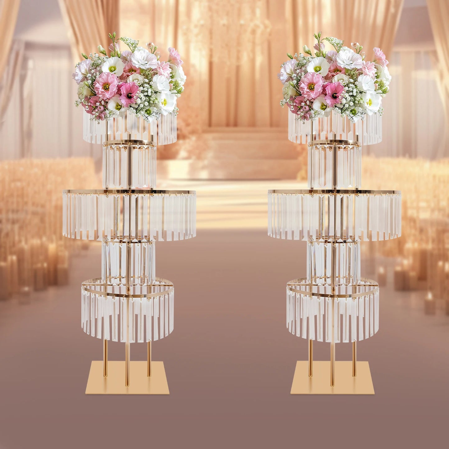 NONECN 5 Tier Crystal Flower Stand Wedding Centerpieces Two Pack