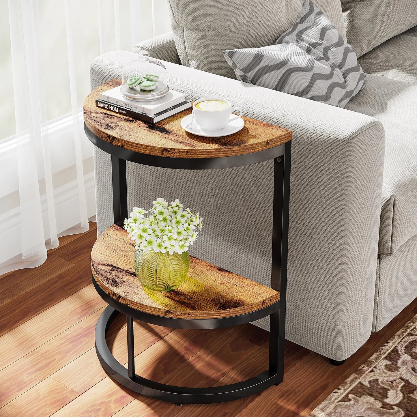 Tribesigns End Table Semi Circle With Storage Shelf