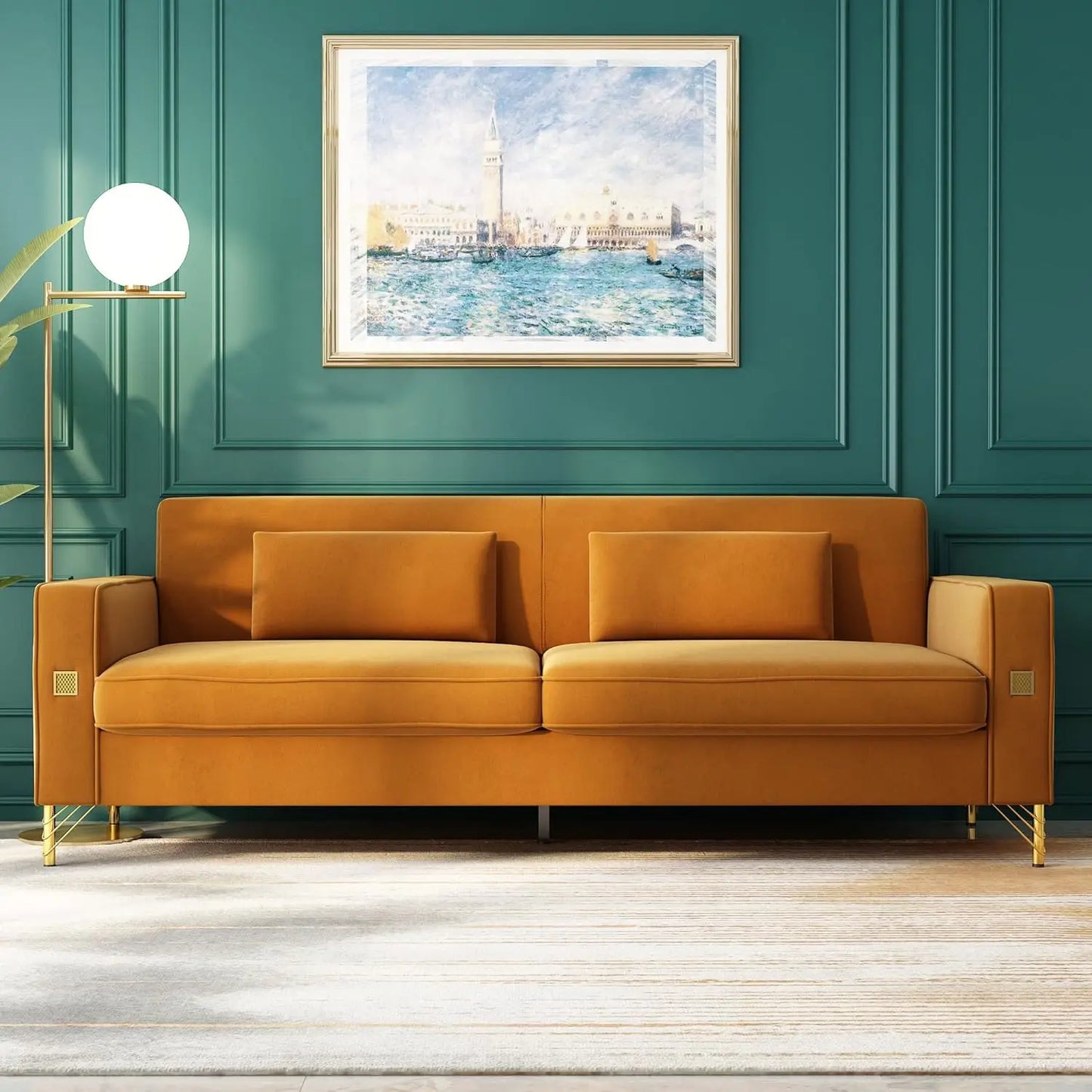 Velvet Sofa Set Modern Loveseat With Pillows