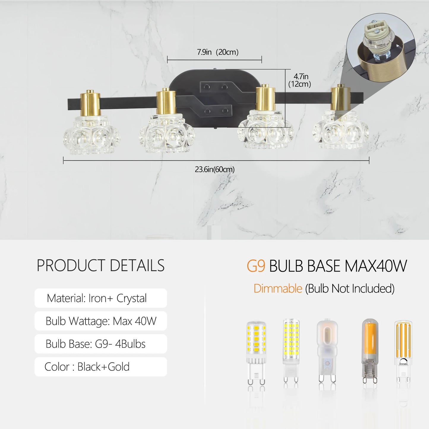 ARLGSITE Vintage 4-Light Wall Sconce With Crystal Shades