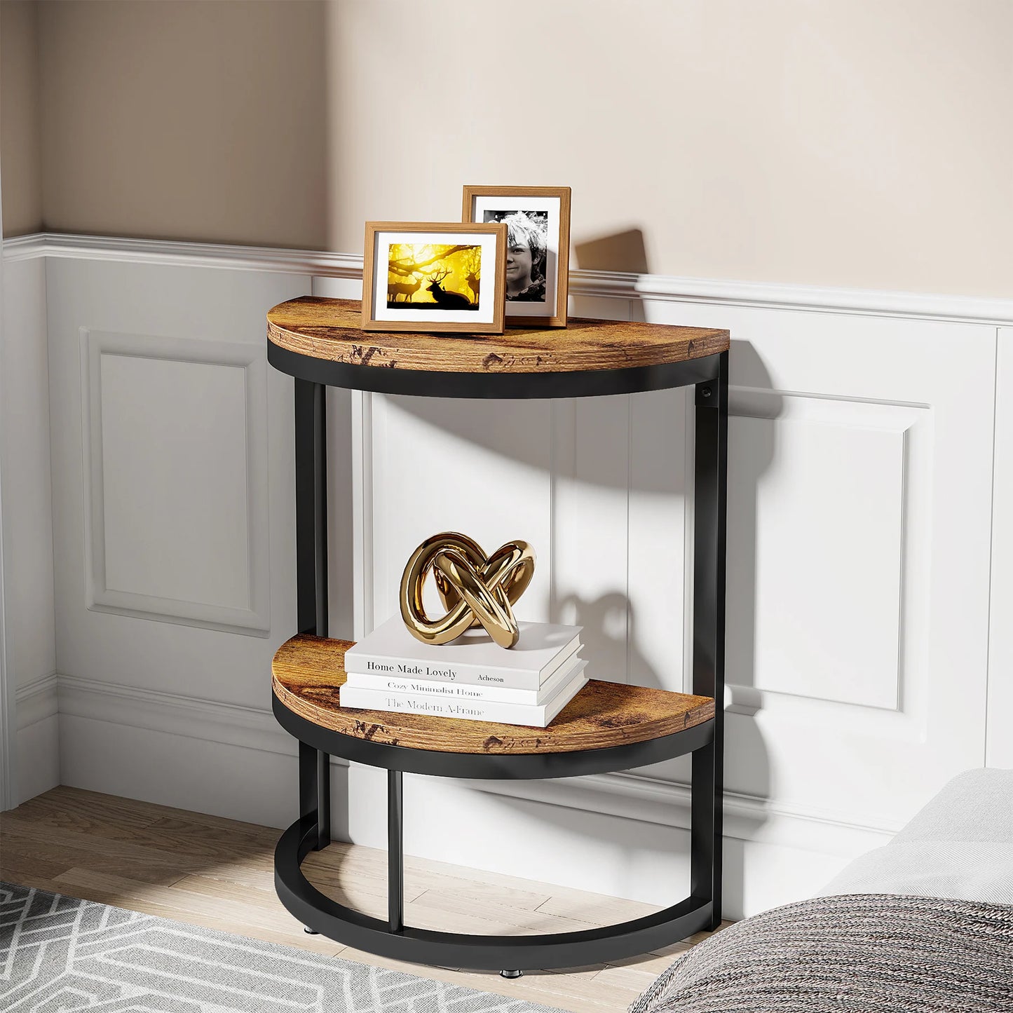 Tribesigns End Table Semi Circle With Storage Shelf