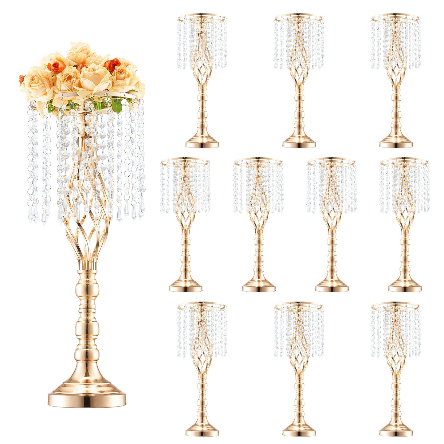 NONECN Tall Crystal Wedding Flower Stand Metal Centerpiece Vase