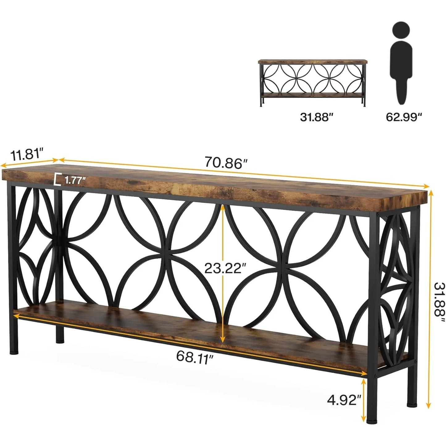 LITTLE TREE Industrial Sofa Table Console With Storage