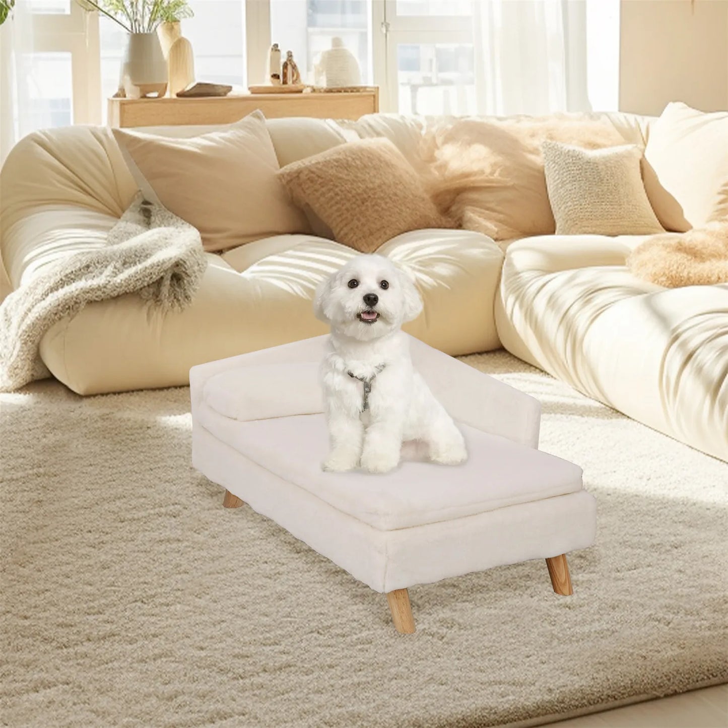 BINGOPAWCN Elevated Nordic Pet Bed With Waterproof Cozy Pad And Sturdy Wood Legs