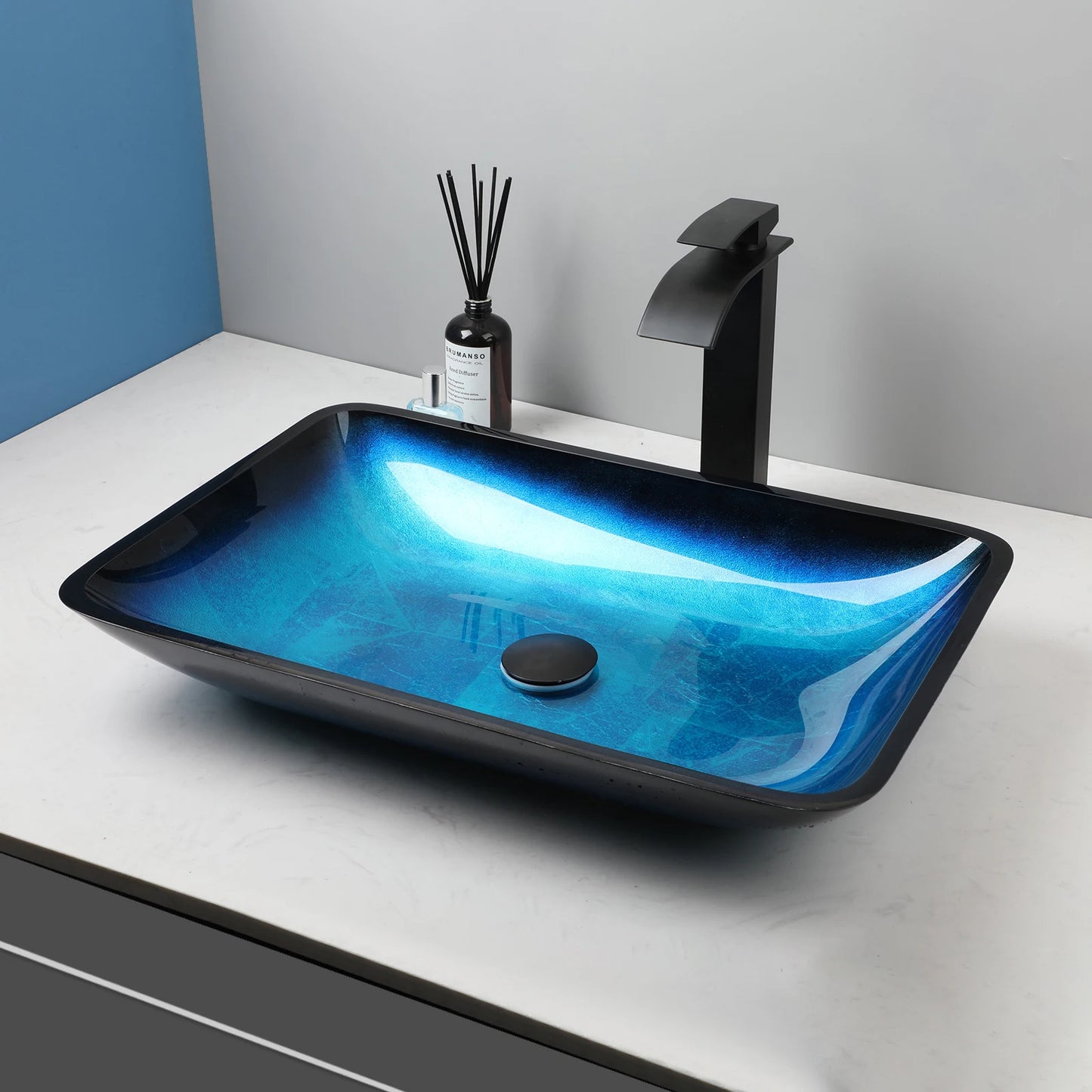 YANKSMART Tempered Glass Basin Sink With Faucet Set For Bathroom