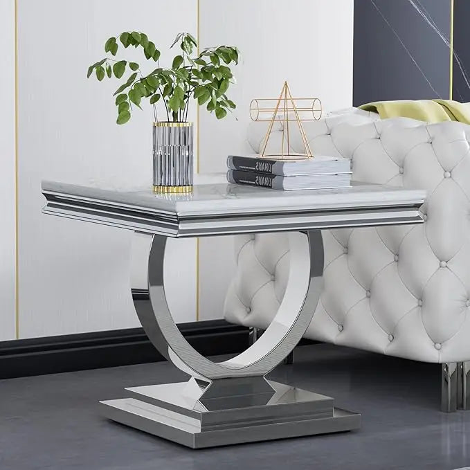 Modern Faux Marble Coffee Table With Silver Mirrored Finish
