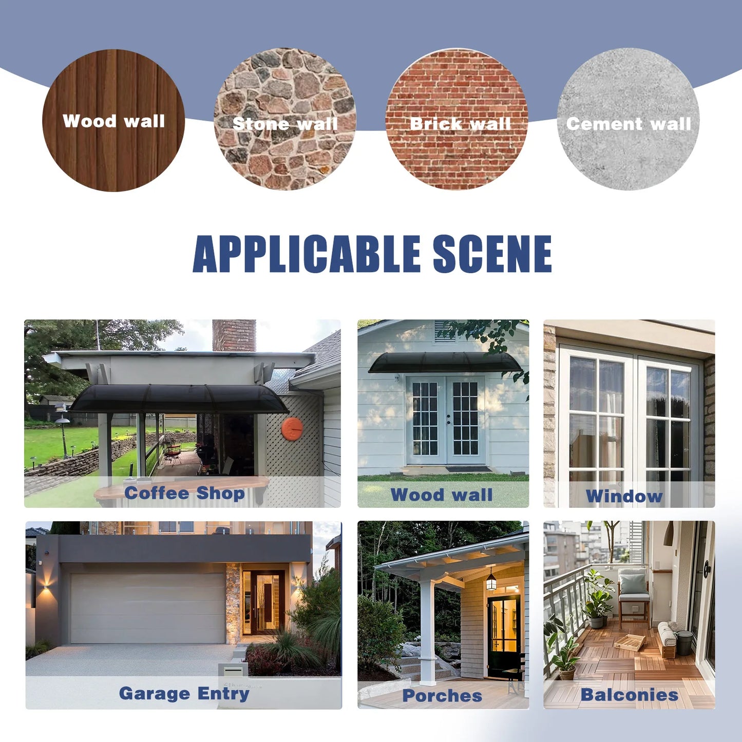 Door Entrance Awning With Aluminum Alloy Bracket For Rain Protection