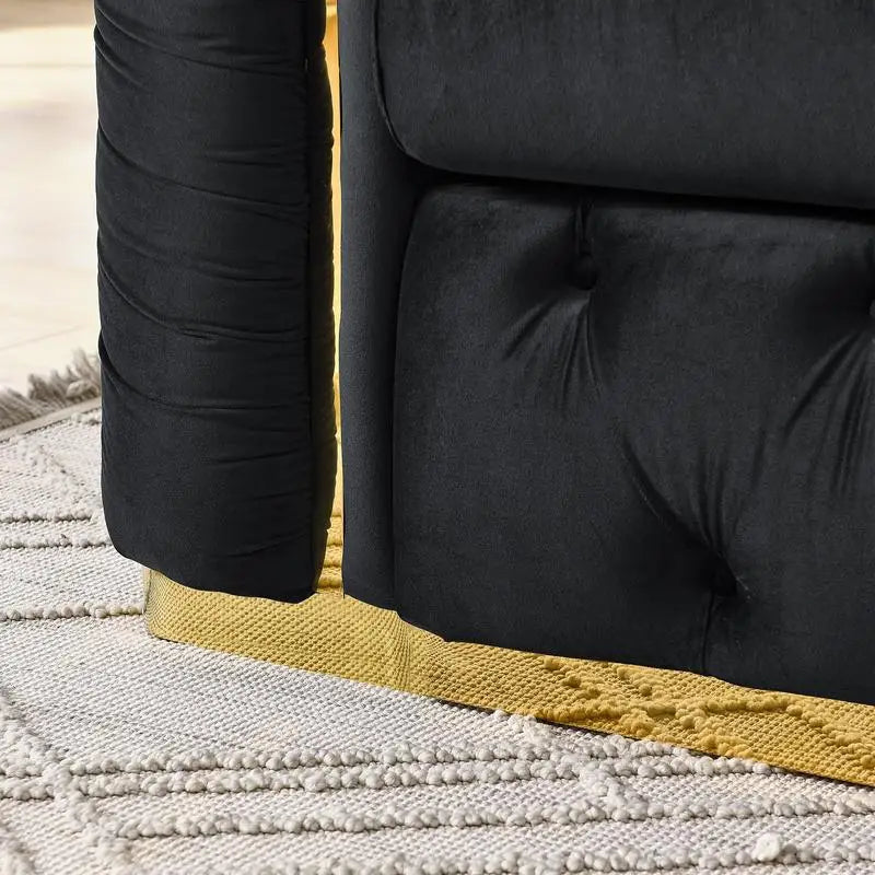 Velvet Button Tufted Chesterfield Sofa With Stainless Steel Accents