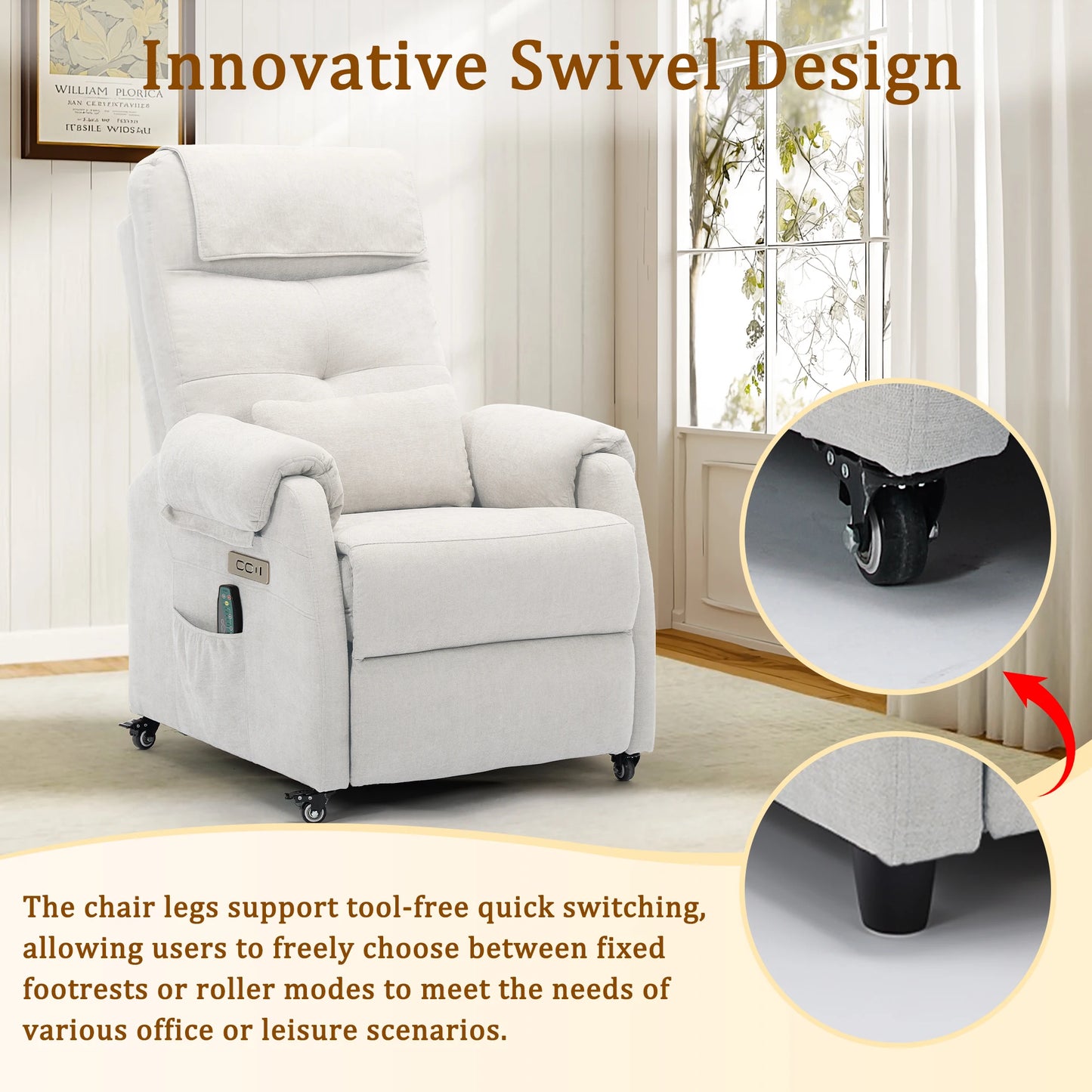 Korser Power Recliner Chair With USB Ports And Wheels For Home