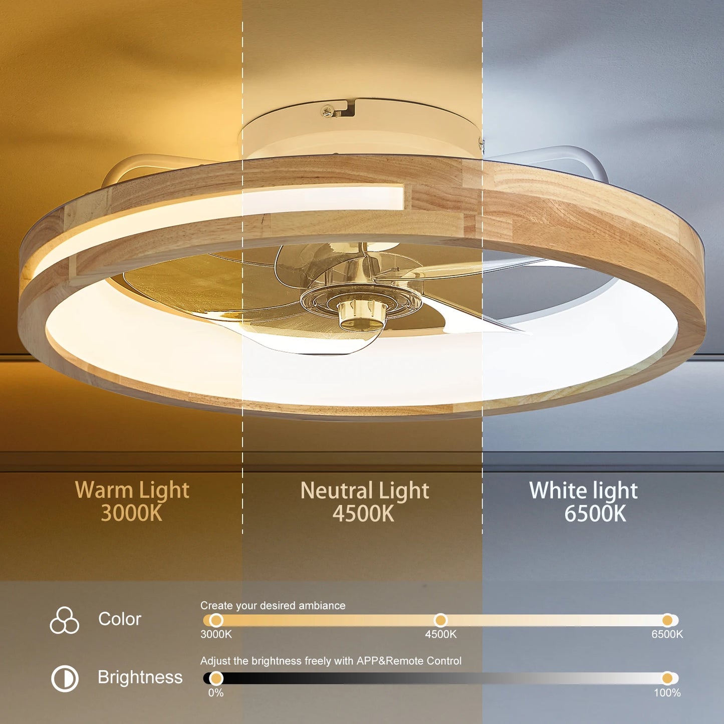 ARLGSITE Modern Low Profile Ceiling Fan With Remote LED Light