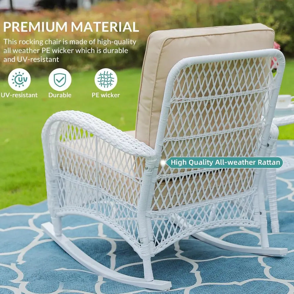 TIFICY Rattan Patio Rocker Chair All-Weather Wicker Outdoor
