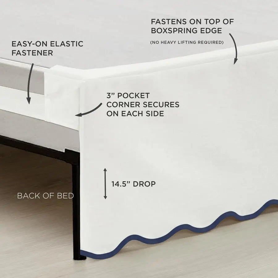 Coastal Linen Scallop Edge Textured Bed Skirt With Elastic Band