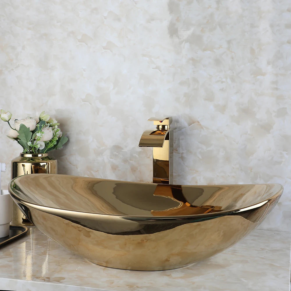 Torayvino Vessel Sink Ceramic Bathroom Set With Faucets And Drain