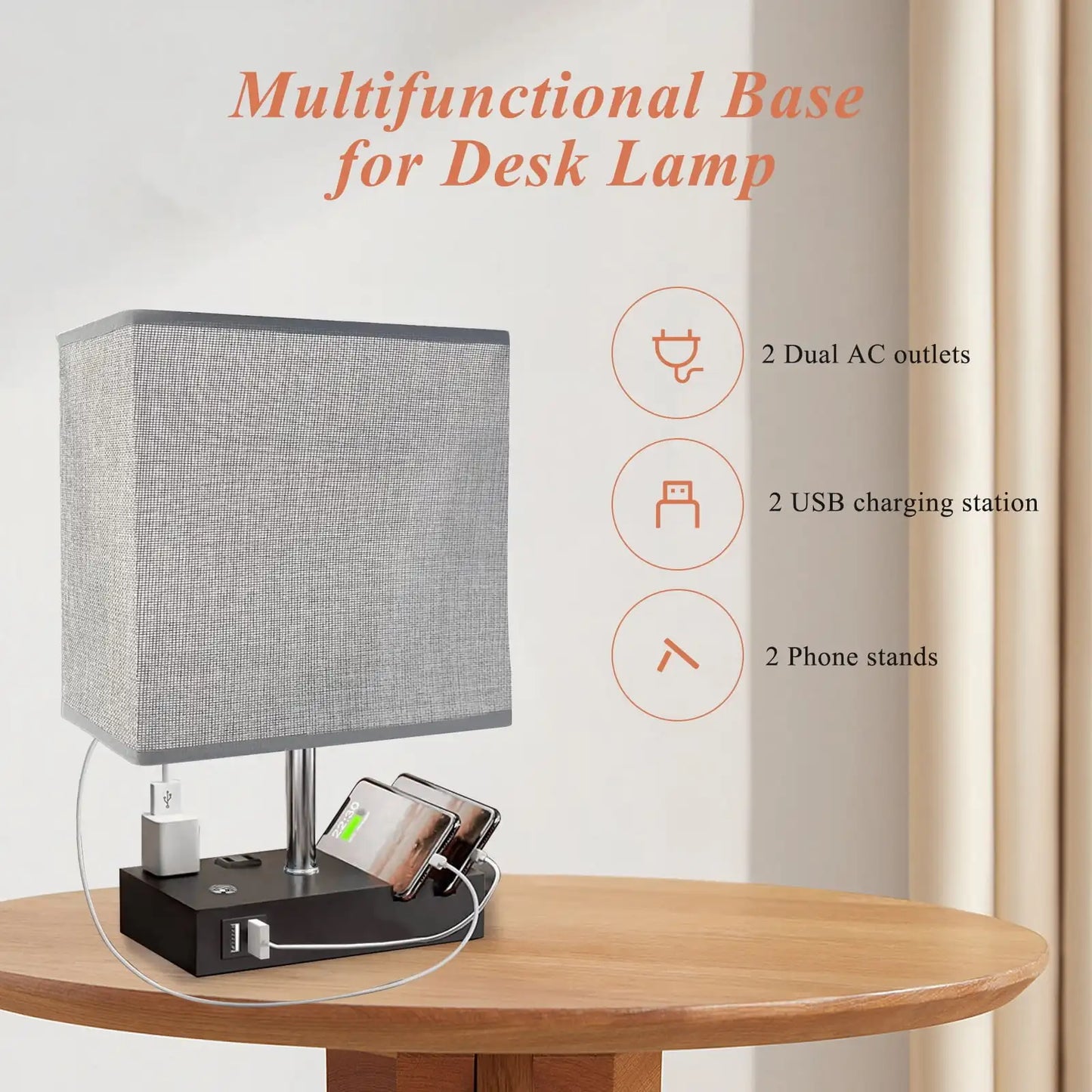 SZRSTH Bedside Table Lamp With Dual USB Ports And Dimmable Lighting
