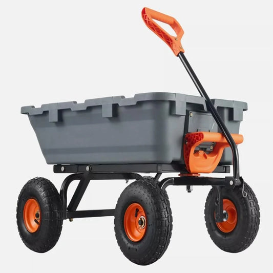 Heavy Duty Dump Cart With Quick Release Dumping No Flat Tires 600 Pound Capacity