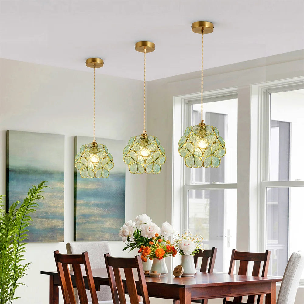 VETRULUS Modern Pendant Light Flower Lantern Crystal Kitchen Fixture