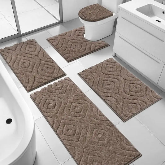 Plush Microfiber 5-Piece Bathroom Rug Set Non-Slip Soft