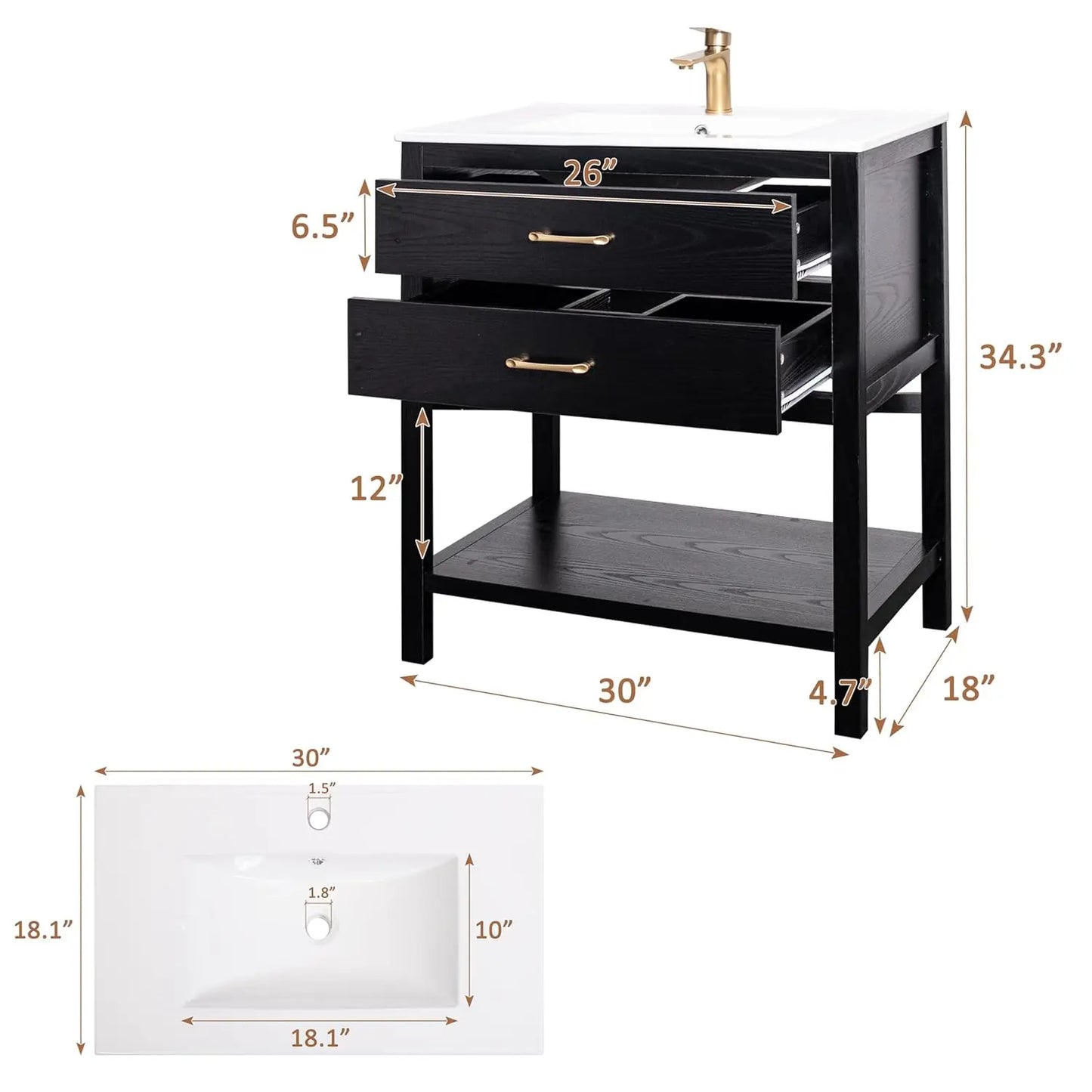 Oak Farmhouse Bathroom Vanity Set All In One Ceramic Sink