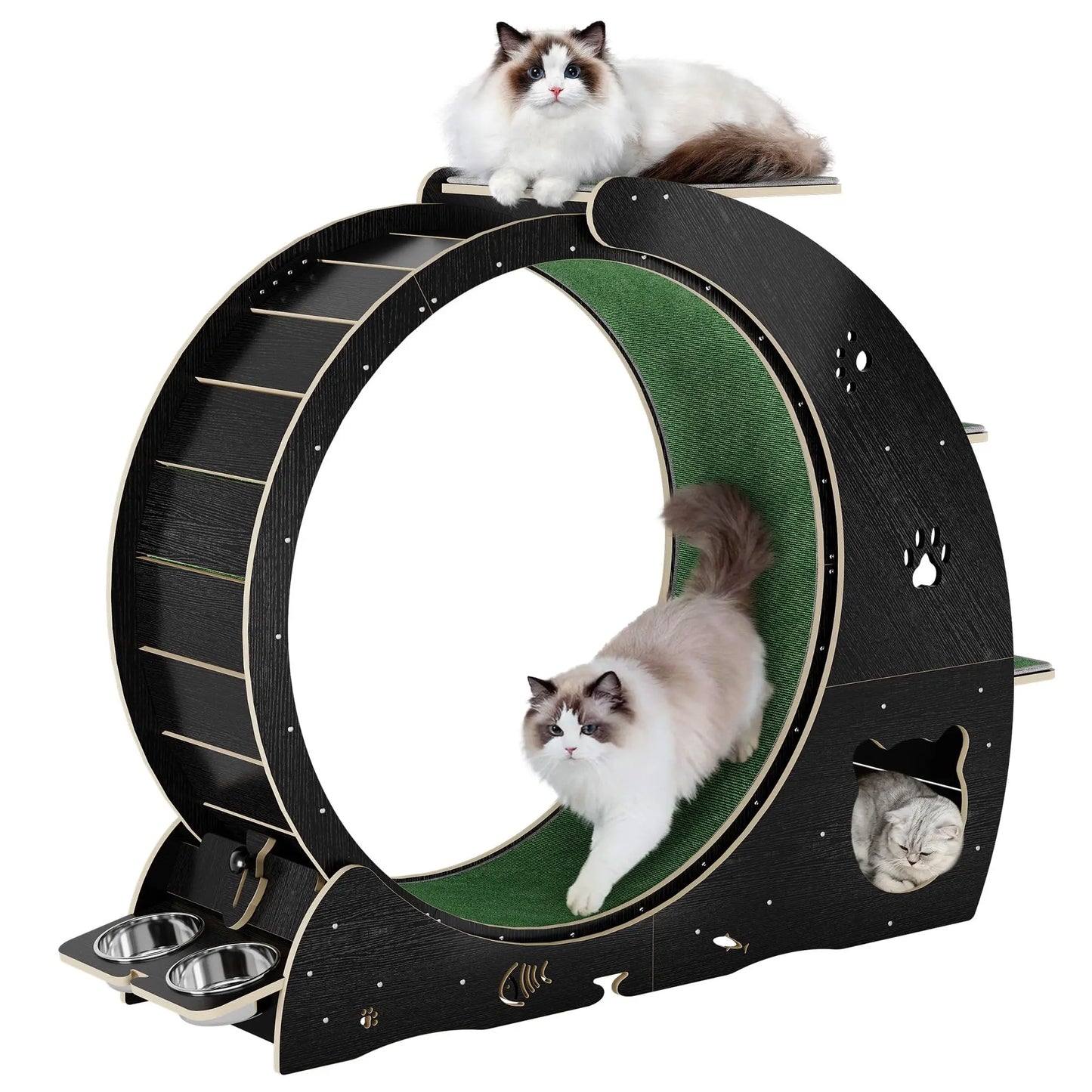 HiMISS 6-In-1 Cat Exercise Wheel Treadmill With Bowls
