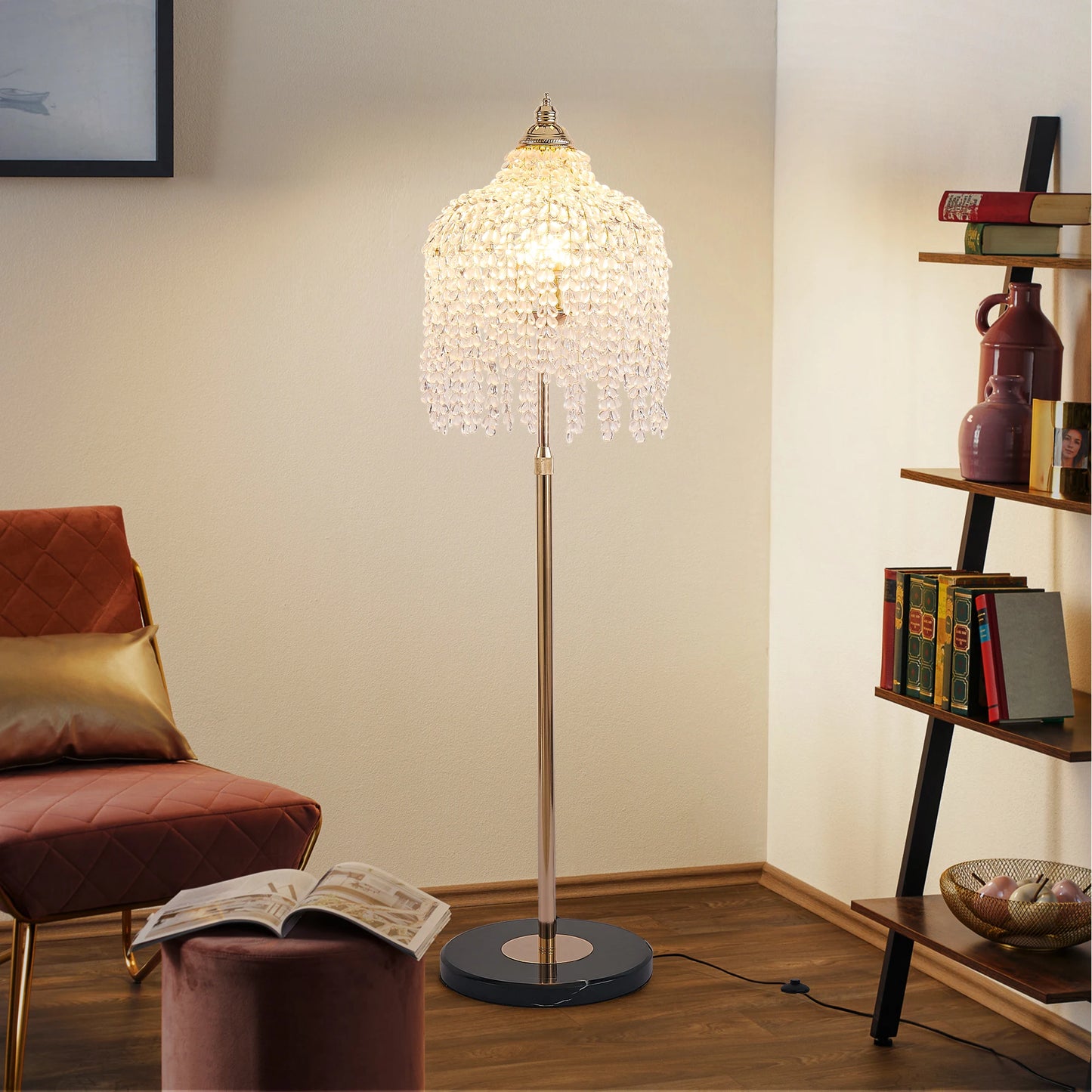 ARLGSITEC Crystal Floor Lamp 3-Light Waterfall Bead Design