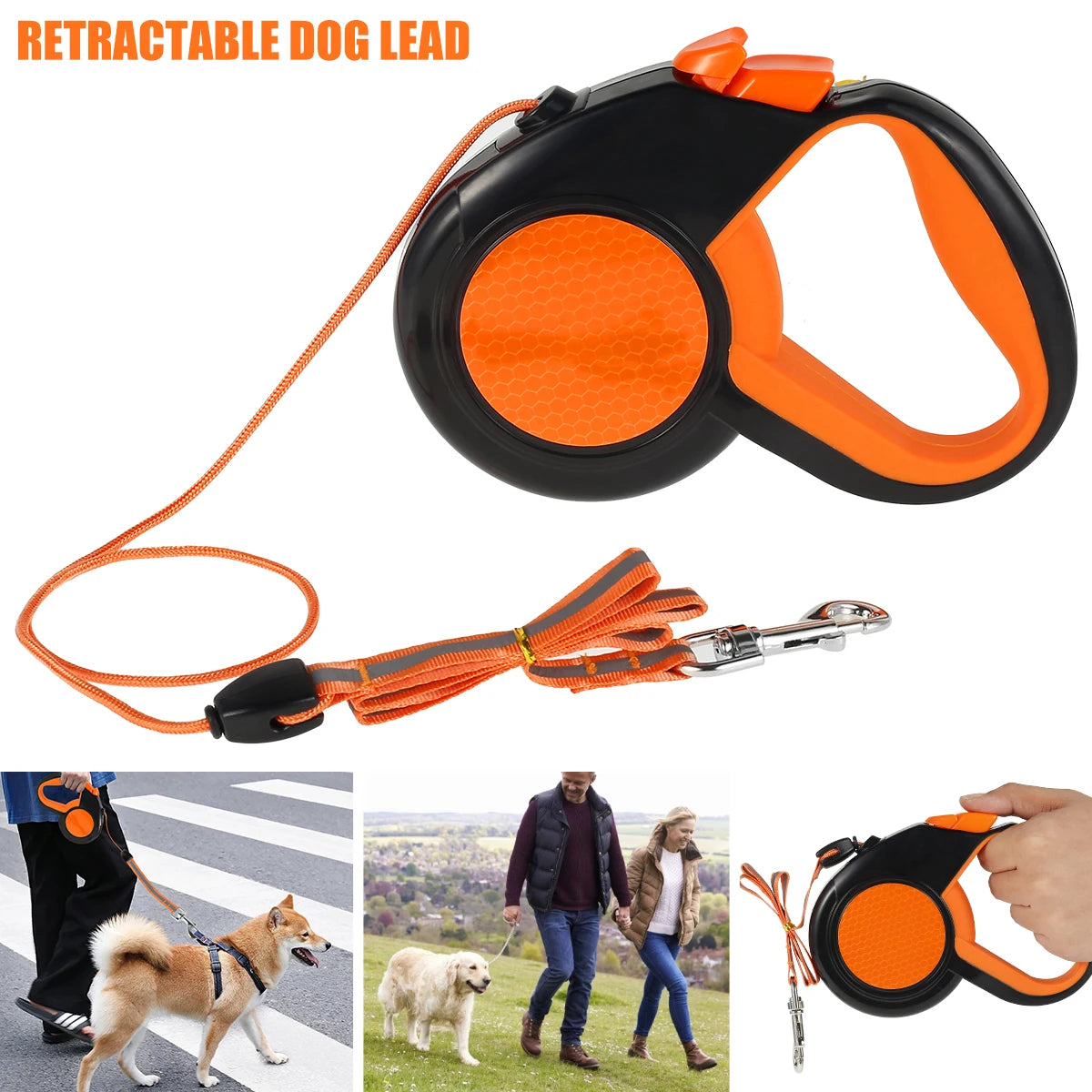 Retractable Dog Leash Heavy Duty Reflective Tape Non Slip Handle