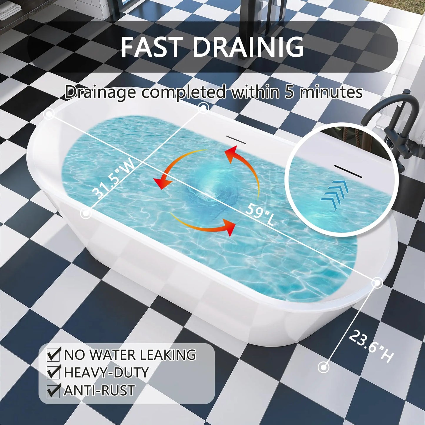 Sh.Kl Acrylic Freestanding Bathtub Soaking Tub With CUPC Certification