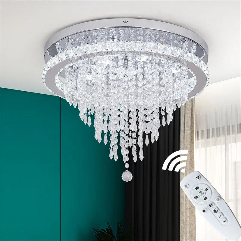 Vetrulus Crystal Ceiling Lamp With Remote Control LED Pendant Chandelier