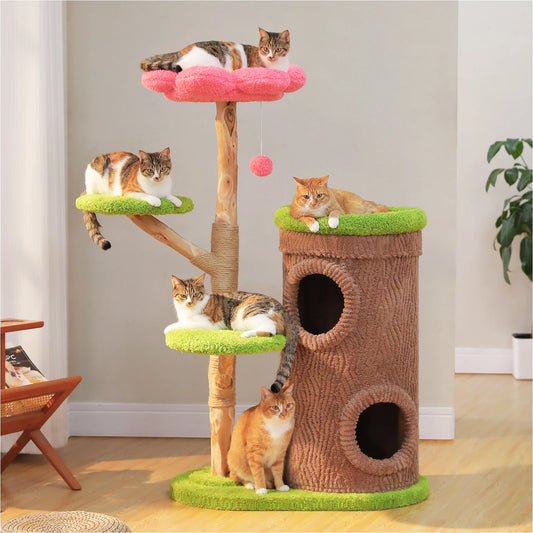 PAWZ Road Wood Cat Tree With Cozy Condos