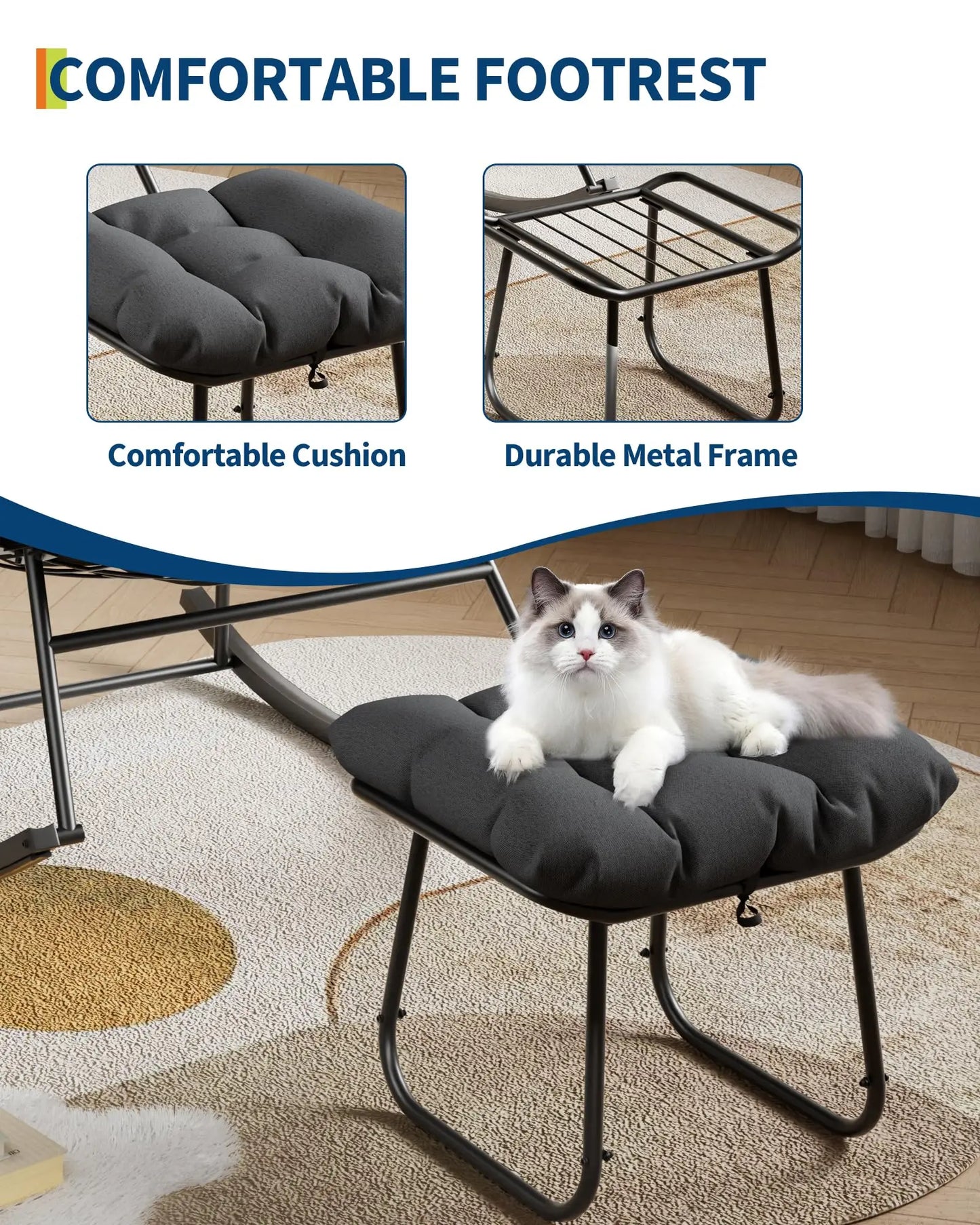HiMISS Papasan Rocking Chair With Ottoman Outdoor Egg Rocker