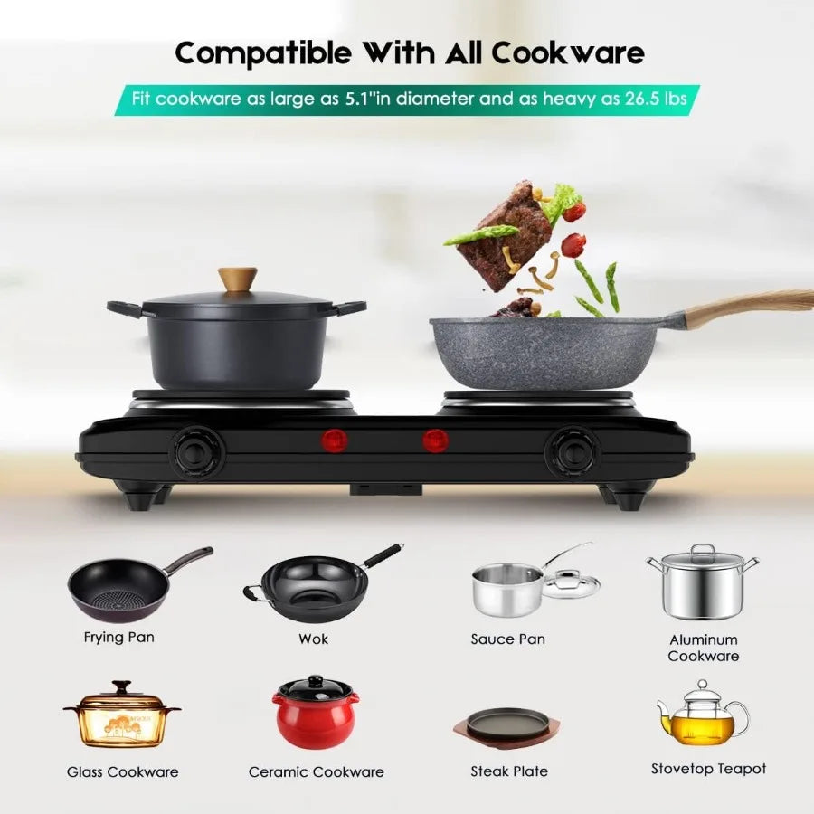 MDNG Portable Double Cast Iron 2 Burner Electric Stove