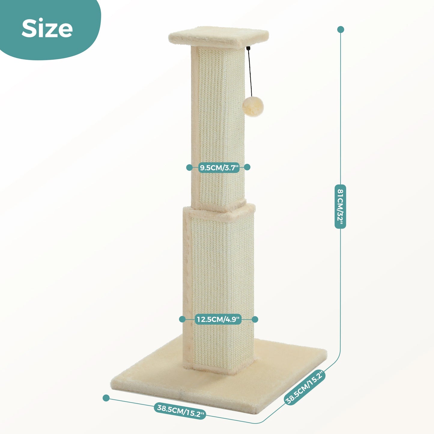 PAWZ Road Large Cat Scratching Post With Sisal Ball Toy For Indoor Cats