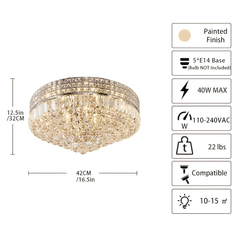 Crystal Flush Mount Ceiling Light Dimmable LED Fixture