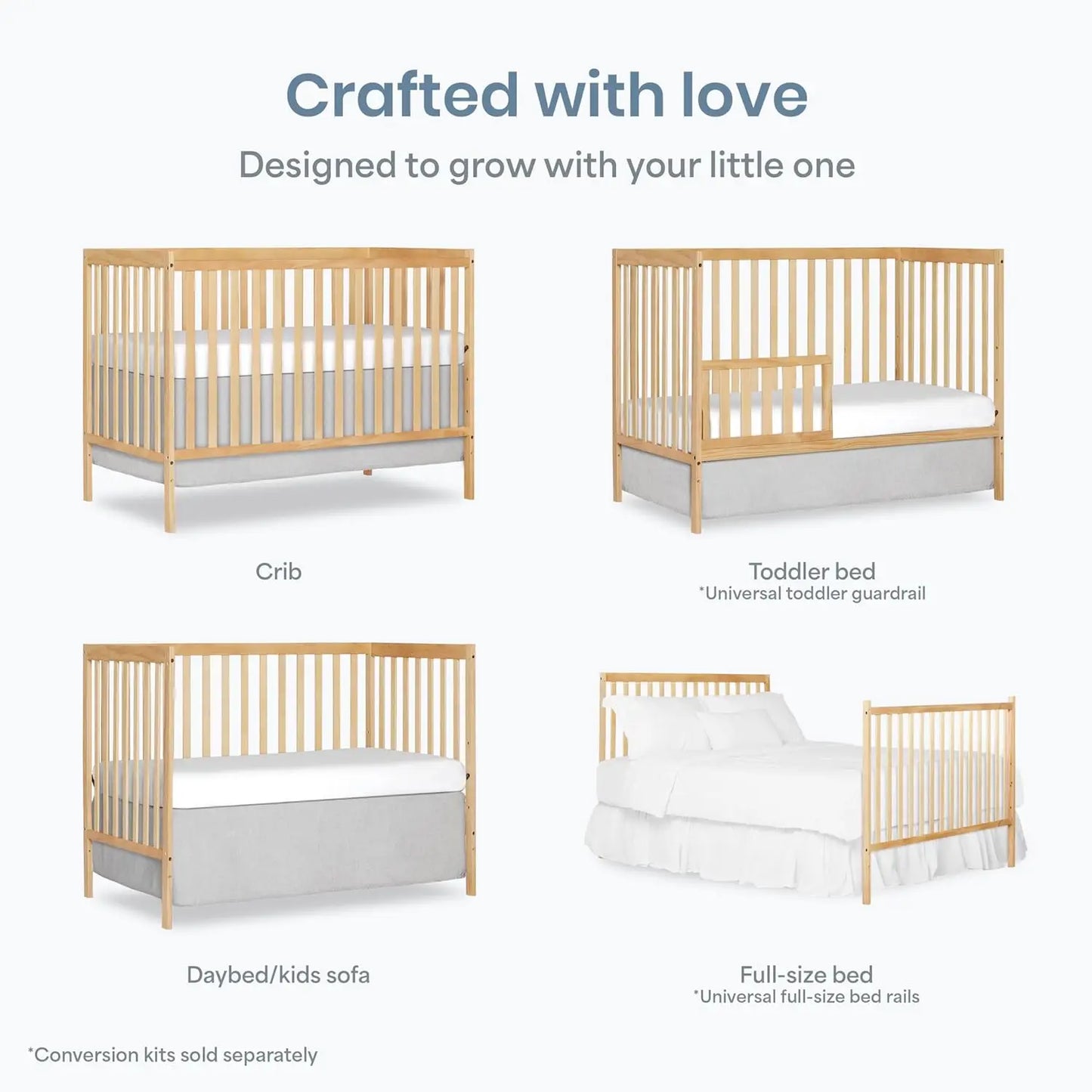 Convertible Baby Crib With Toddler And Full Bed Conversion