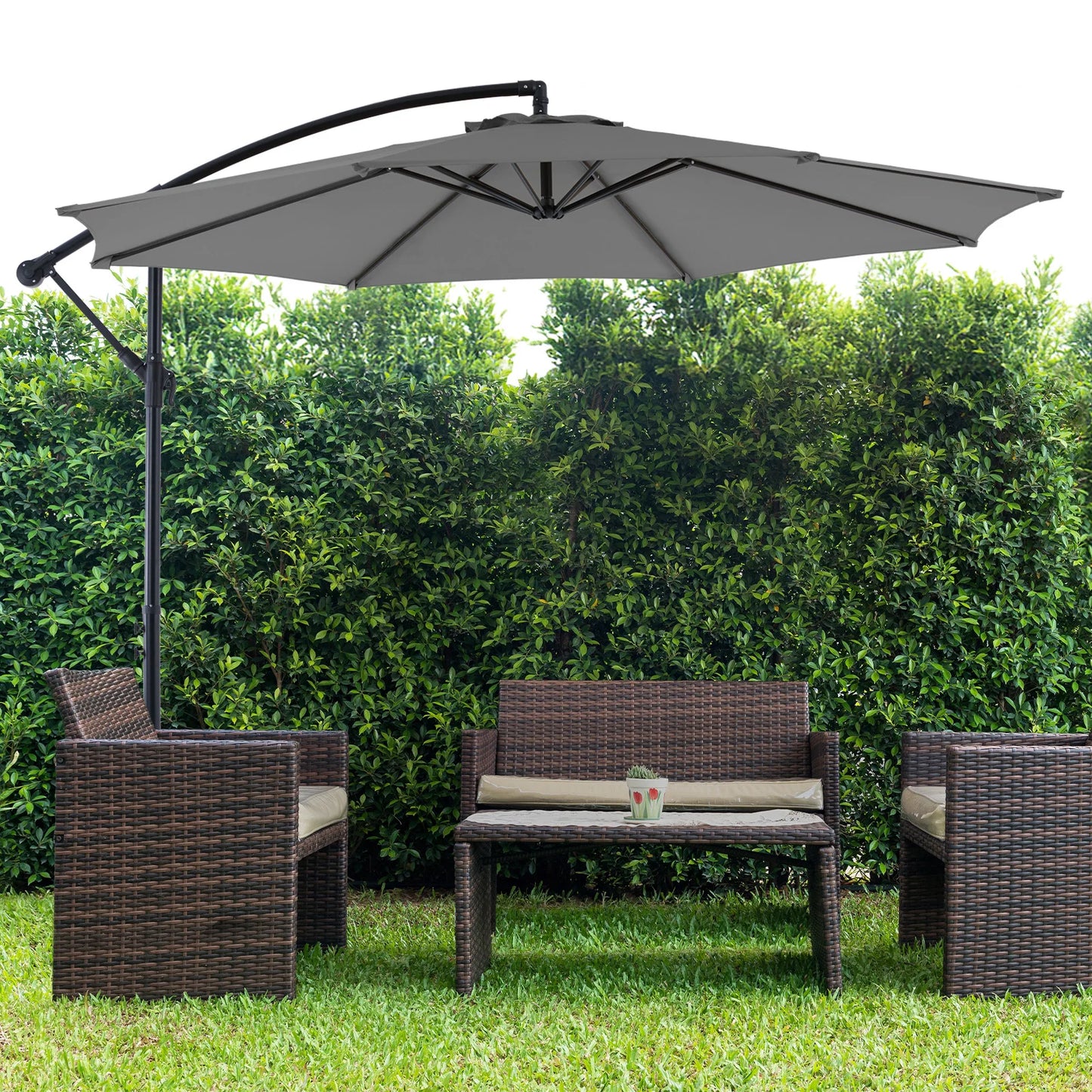 JHK Outdoor Patio Hanging Cantilever Umbrella With Easy Tilt Adjustment