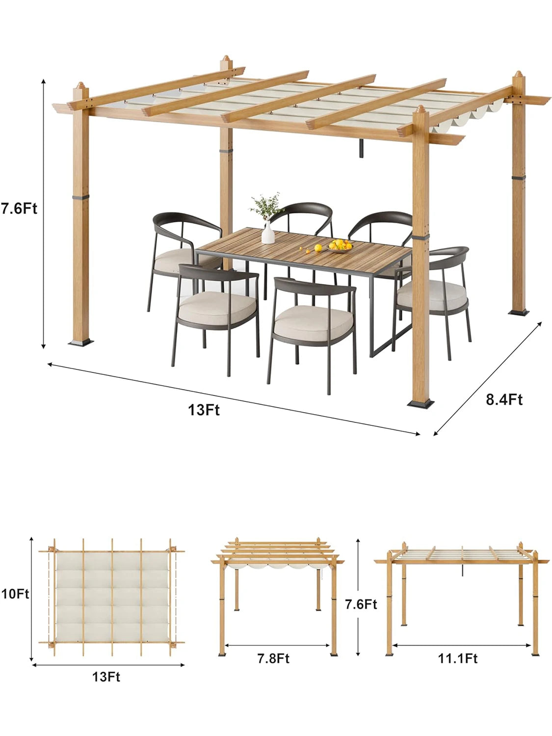 HiMISS Outdoor Pergola With Retractable Canopy And Faux Wood