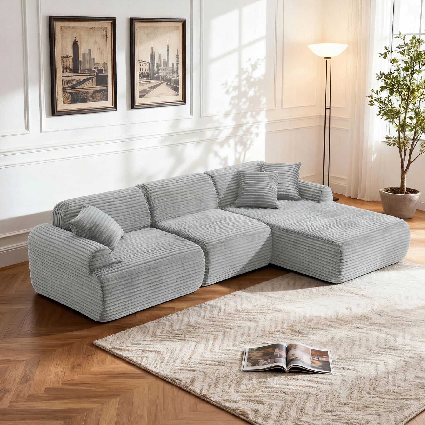 L-Shaped Modular Leather Sofa for Large Spaces Featuring Deep Seats