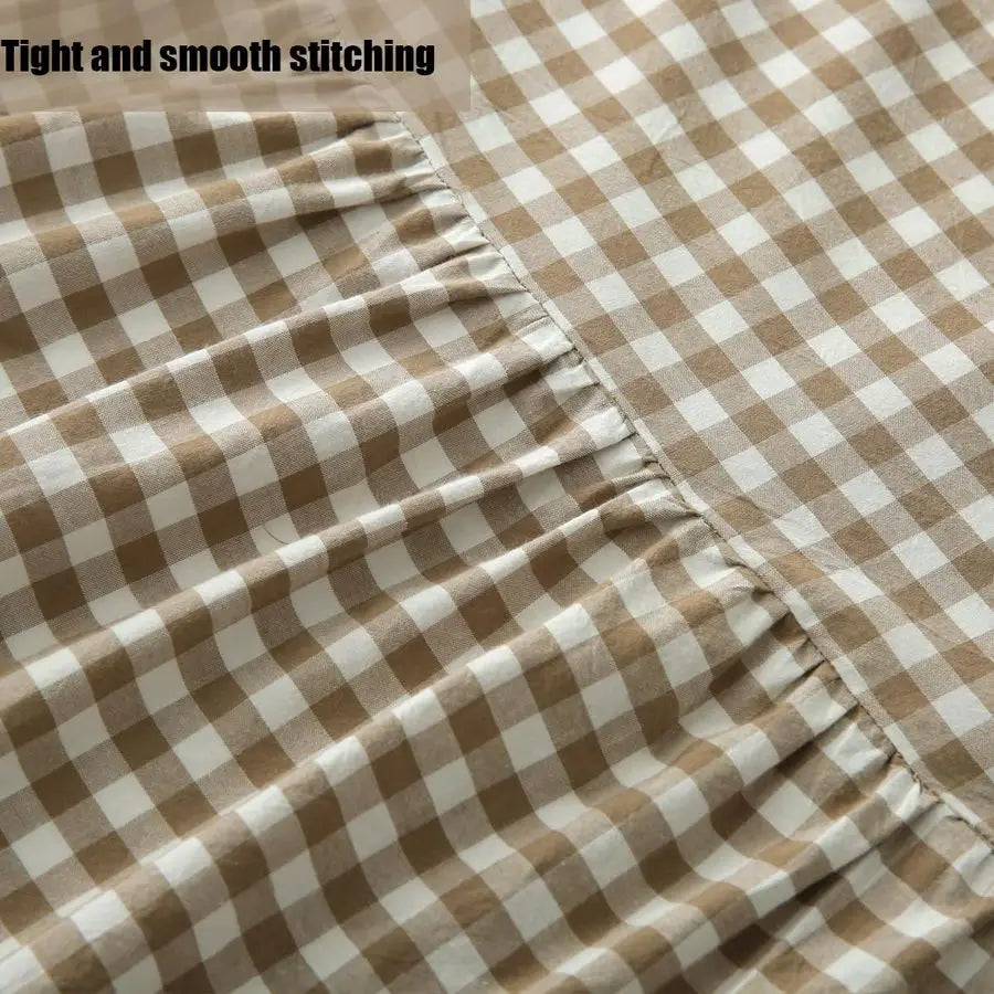 Washed Cotton Vintage Gingham Checkered Dust Ruffle Bed Skirt
