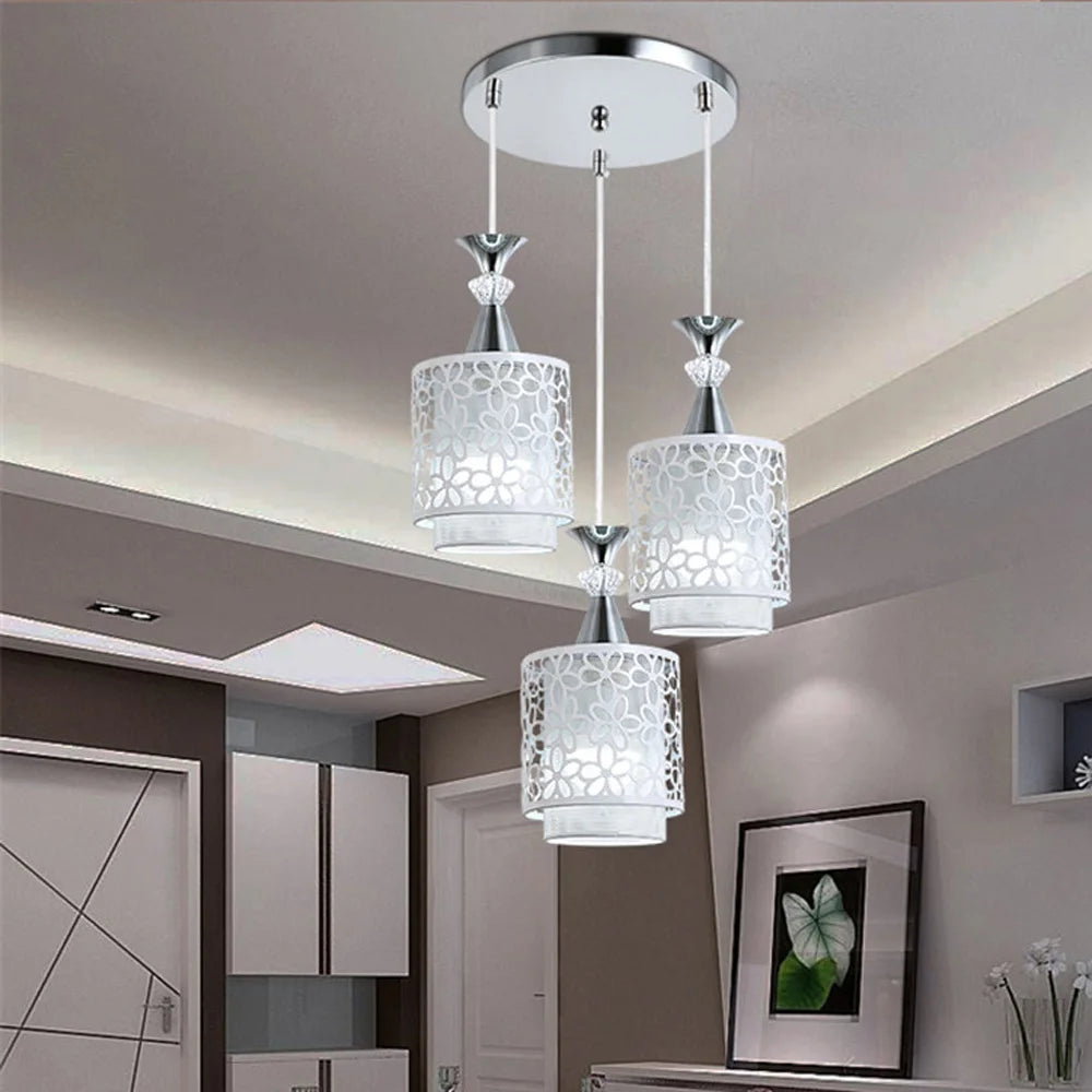 Bymaocar Modern 3-Head Crystal Flower Pendant Lamp With E27 Socket