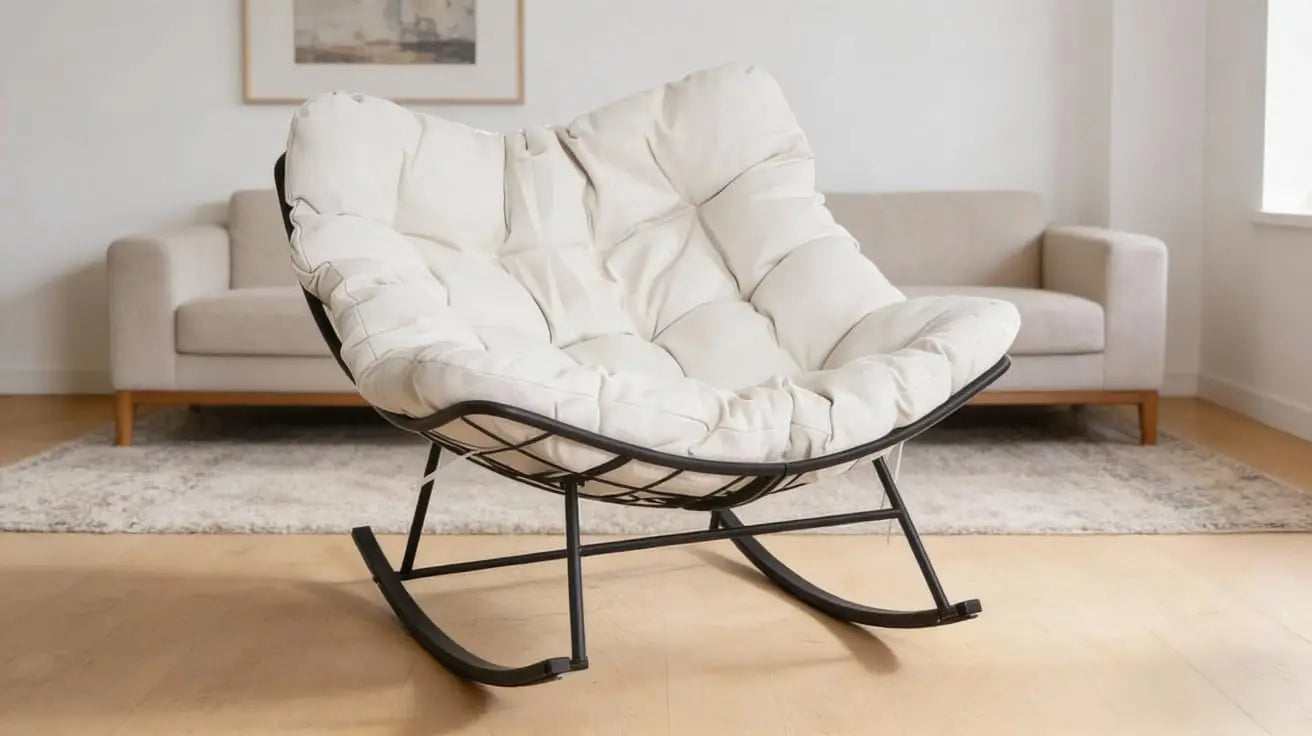 TWISTER.CK Outdoor Papasan Rocking Chair With Footrest