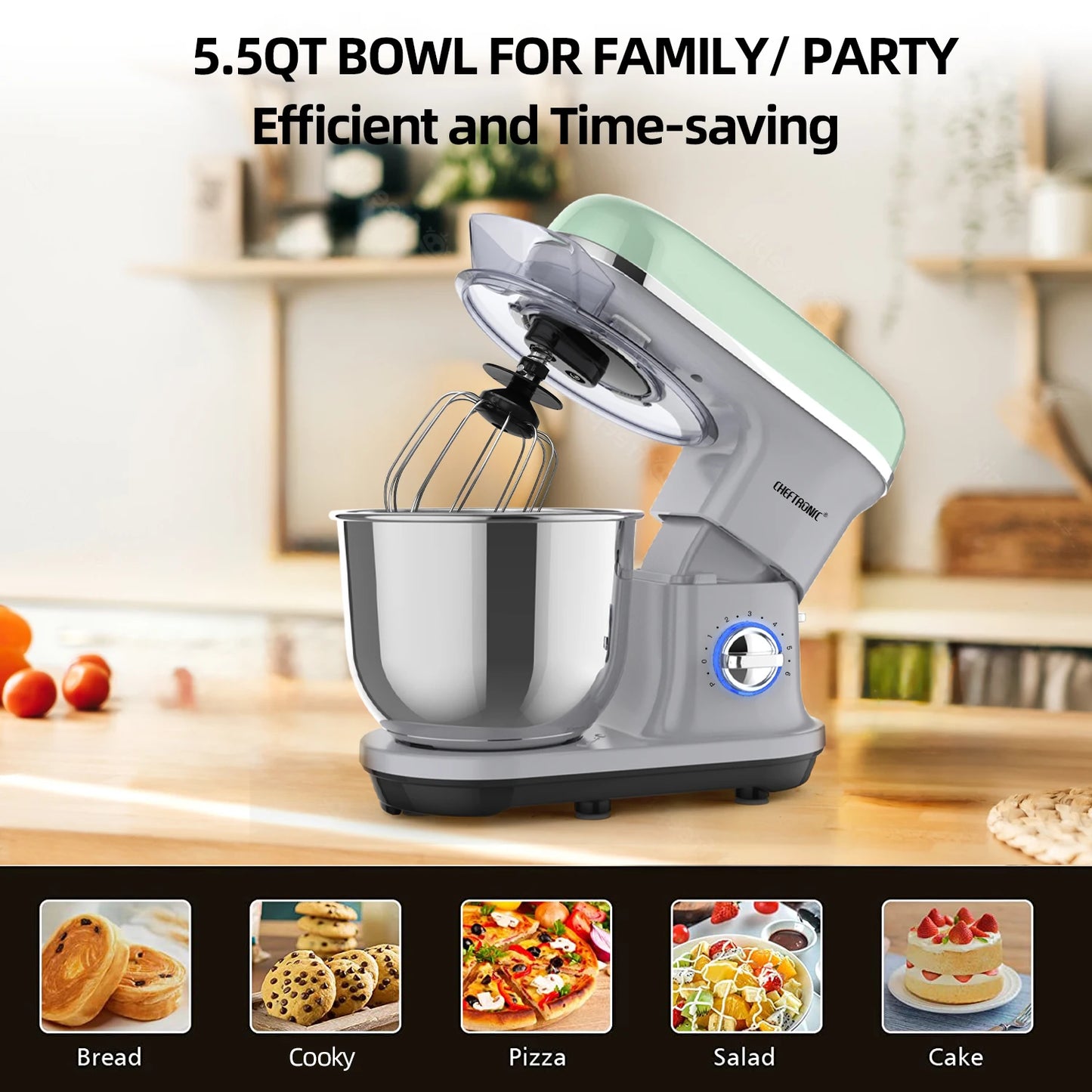 Cheftronic Stand Mixer Tilt Head 500W With 6 Speeds