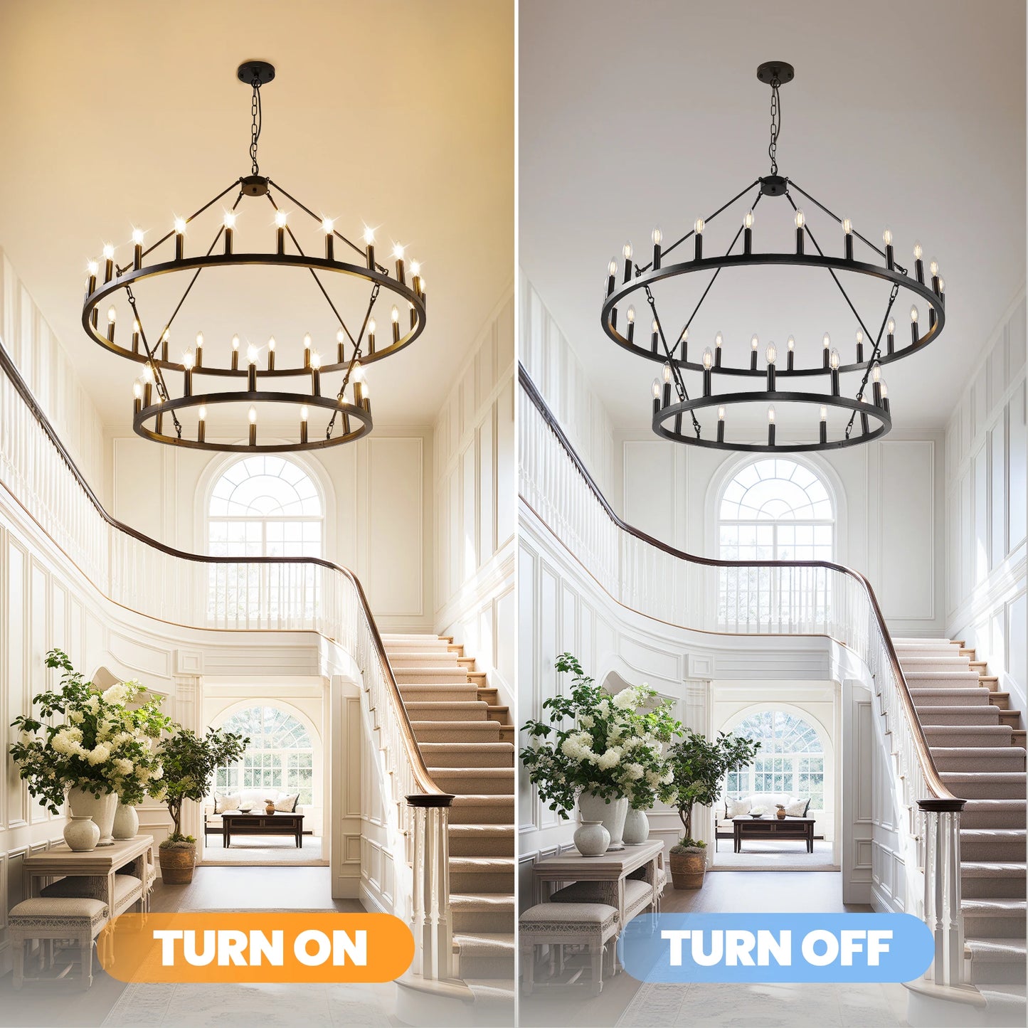 Farmhouse Wagon Wheel Chandelier 2 Tier 36 Light Pendant