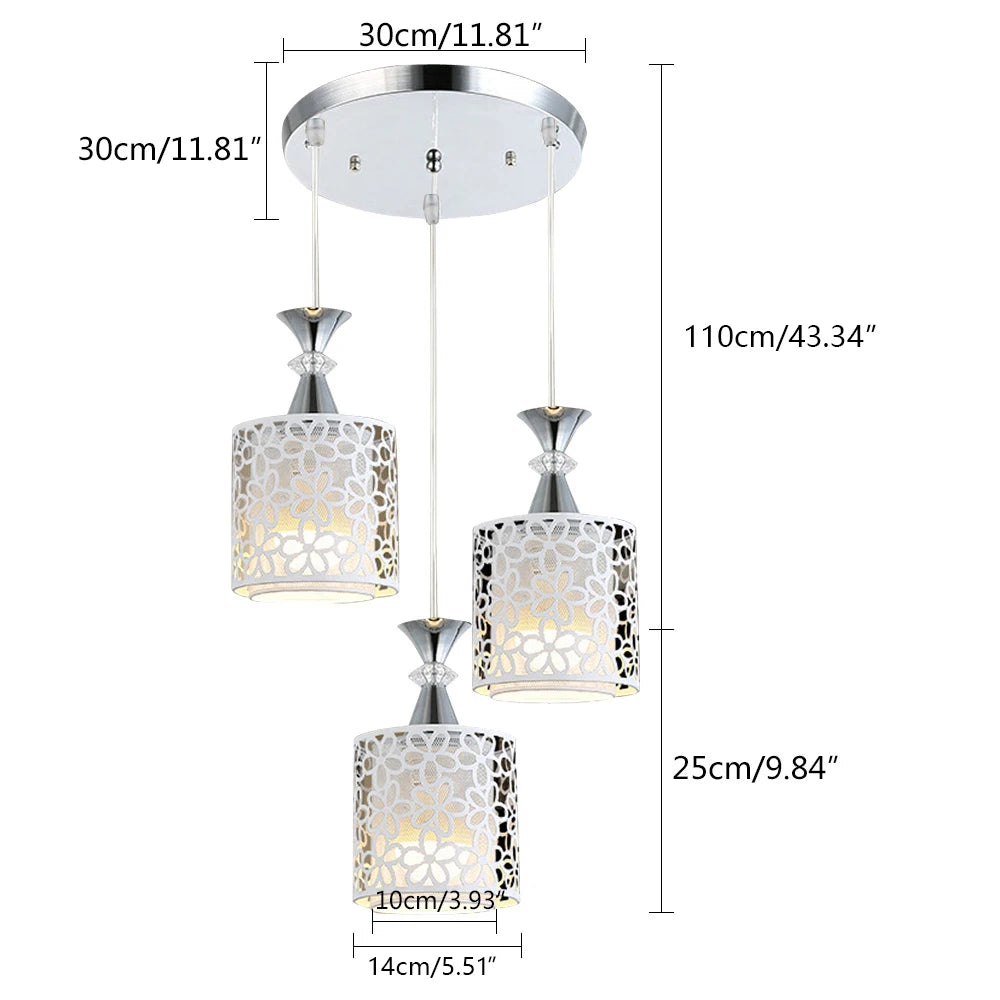 Bymaocar Modern 3-Head Crystal Flower Pendant Lamp With E27 Socket