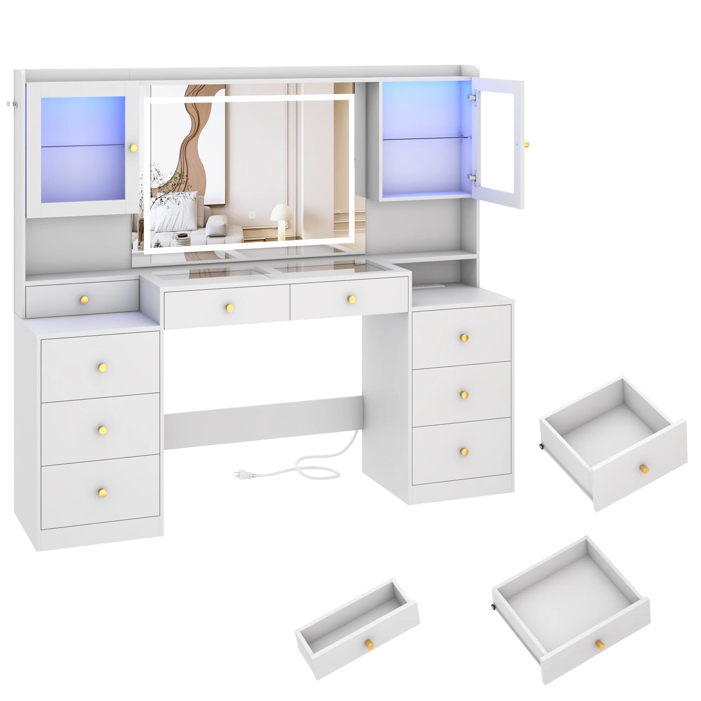 QiaoShiRen Vanity Desk With Mirror, Lights, And Charging Station